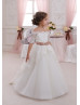 Off Shoulder Sequined Lace Tulle Long Flower Girl Dress